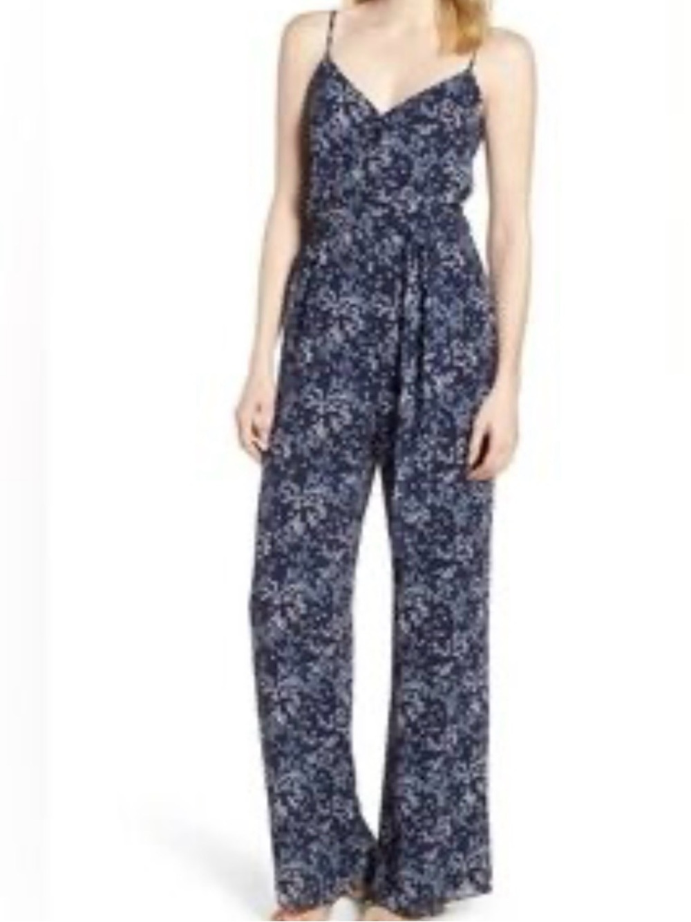 MICHAEL Michael Kors Navy Floral Spaghetti-Strap Wide-Leg Jumpsuit